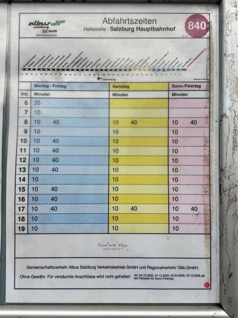 薩爾茲堡前往國王湖840號公車時刻表