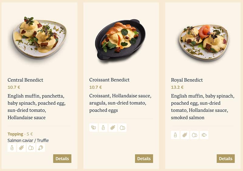 布達佩斯中央咖啡館菜單 Benedict 班尼迪克蛋