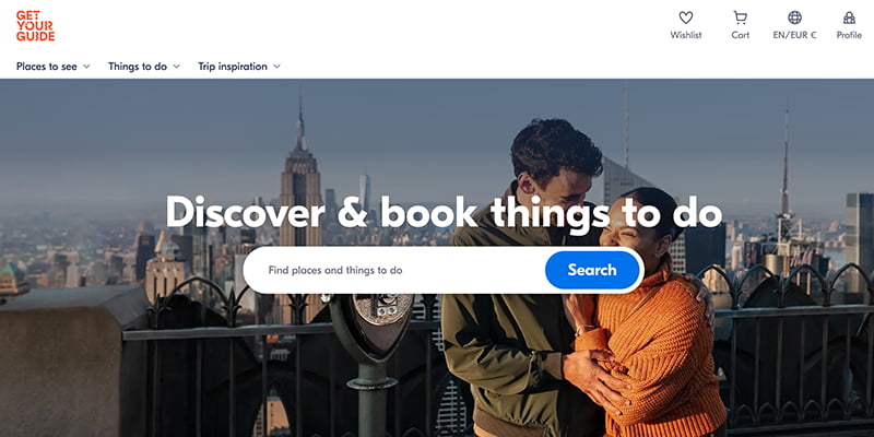 GetYourGuide網站介面