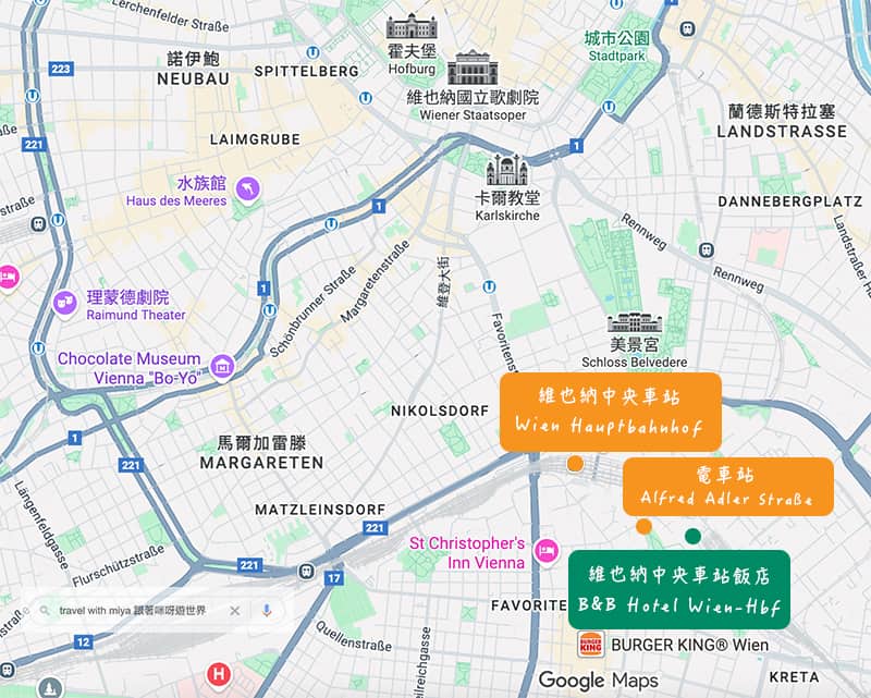維也納中央車站附近住宿位置圖b-b-hotel-wien-hbf