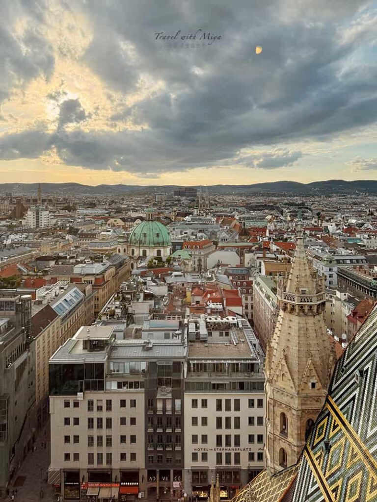 維也納聖史蒂芬大教堂南塔登頂視角:斜塔與尖塔