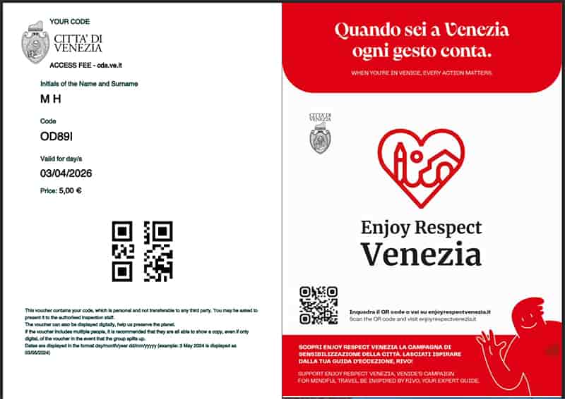 威尼斯入城費付費憑證