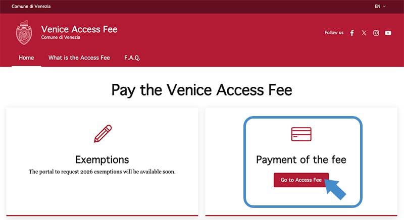 線上繳威尼斯入城費選項