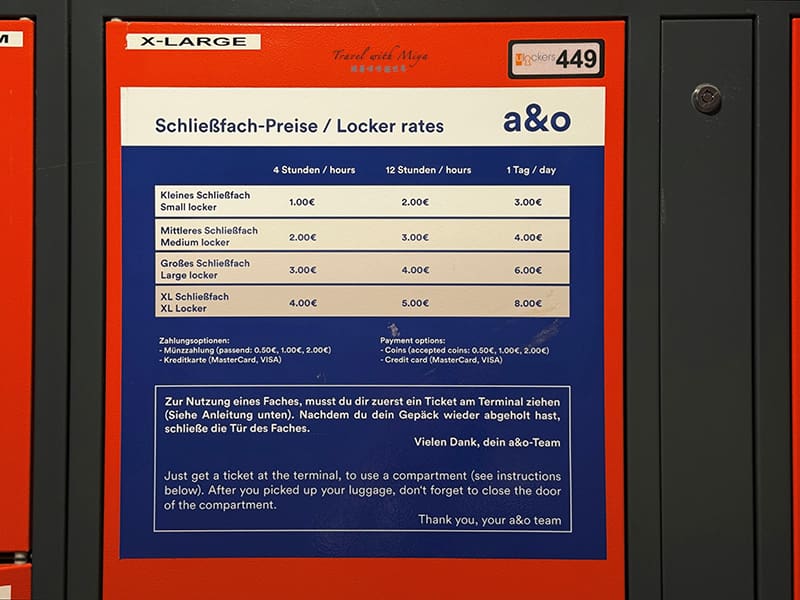 a&o salzburg-hauptbahnhof 紅色付費行李寄存櫃票價